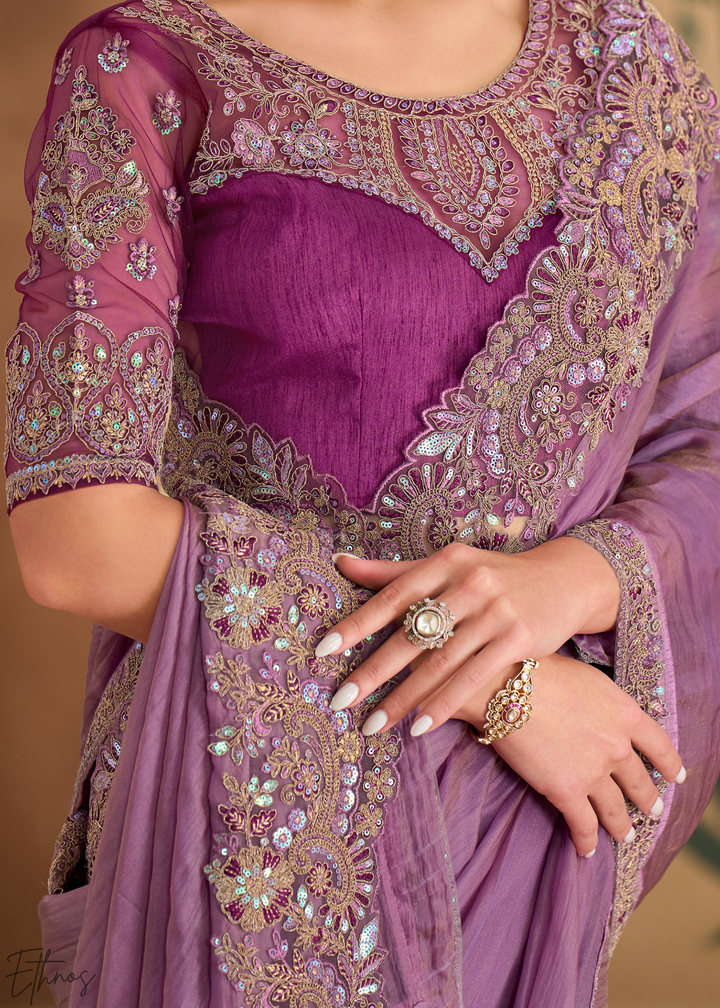 Soft Lilac Luminous Weave Tissue Georgette Saree