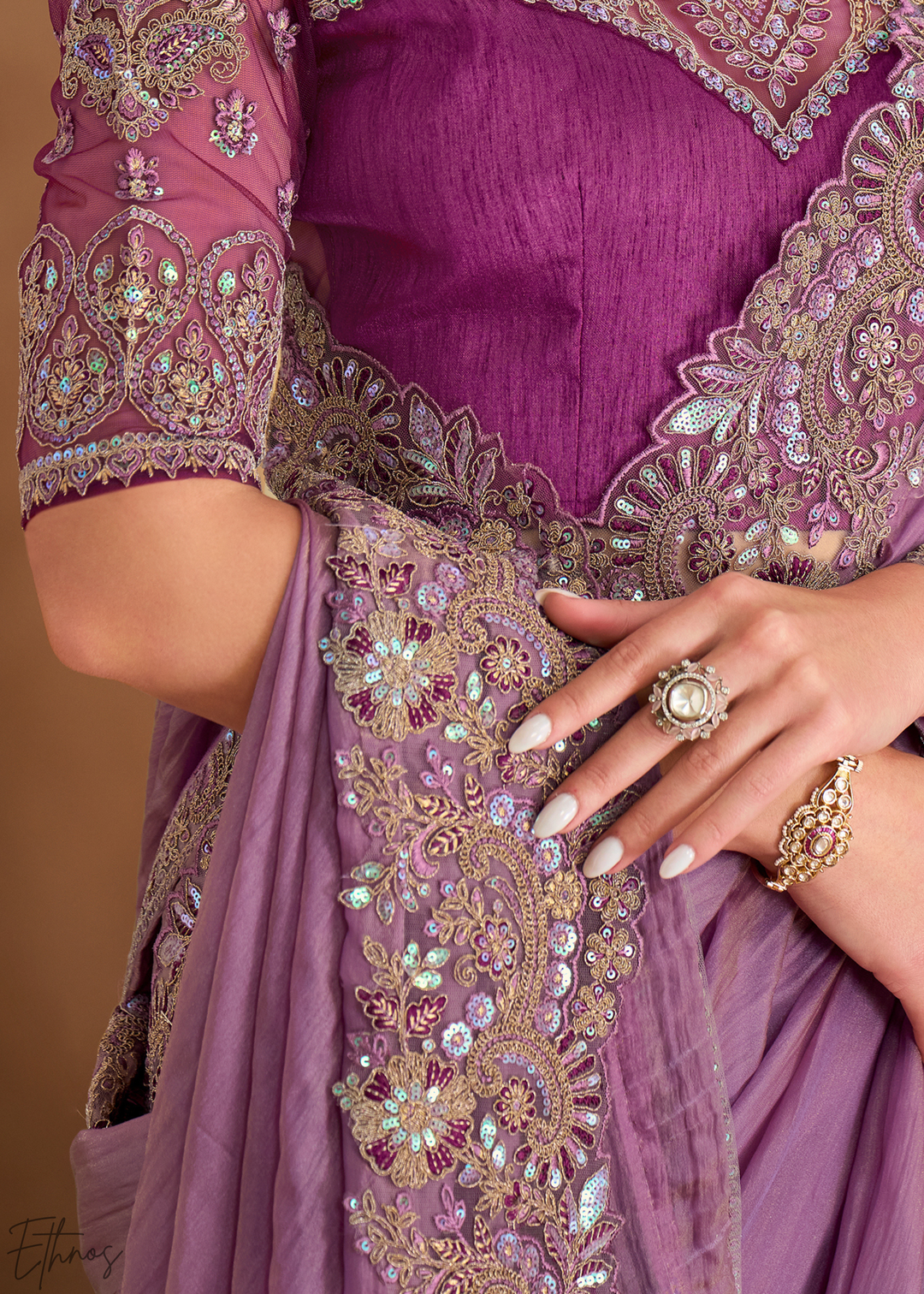 Soft Lilac Luminous Weave Tissue Georgette Saree
