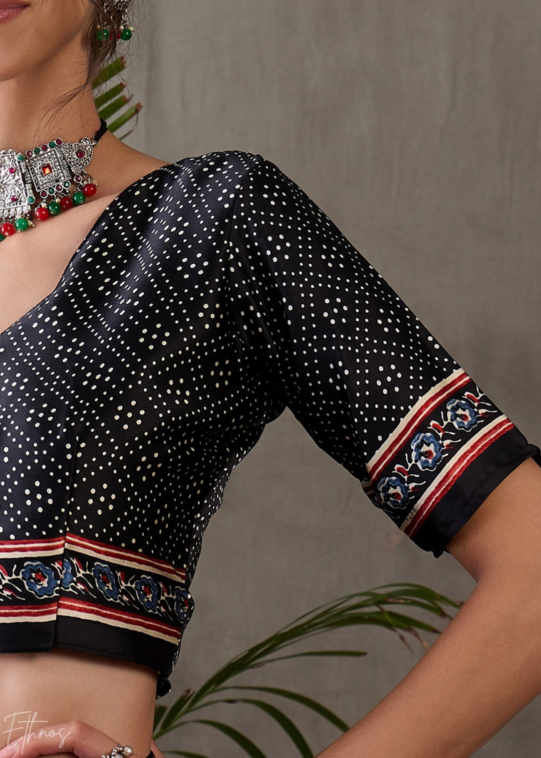 Midnight Obsidian Mandala Print Satin Silk Saree