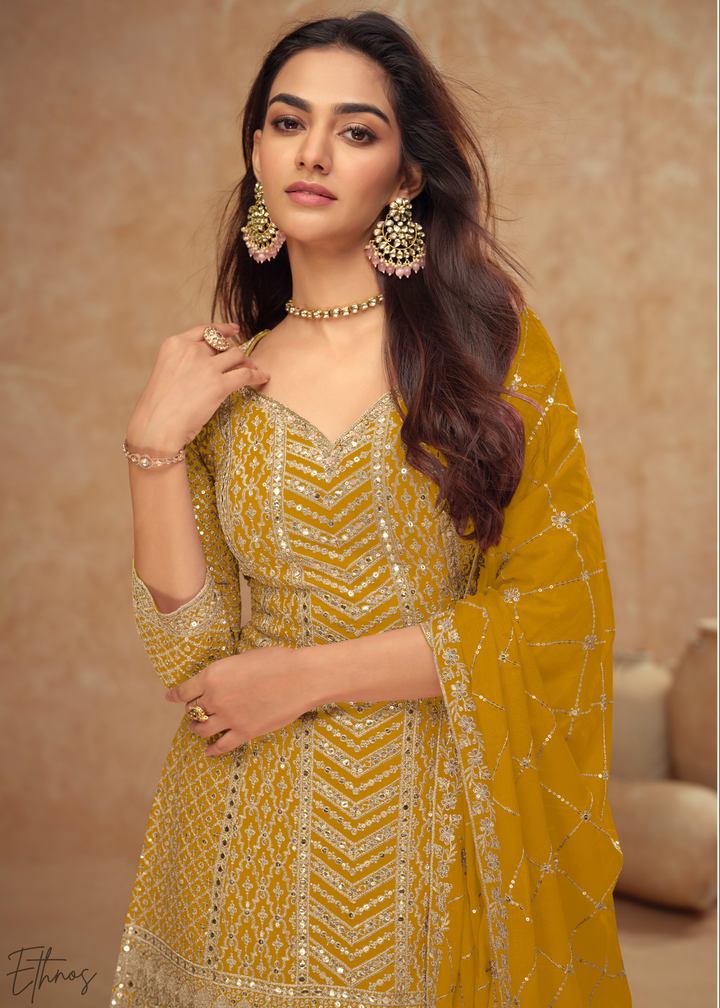 Spiced Honey Sequins Chinon Palazzo Suit