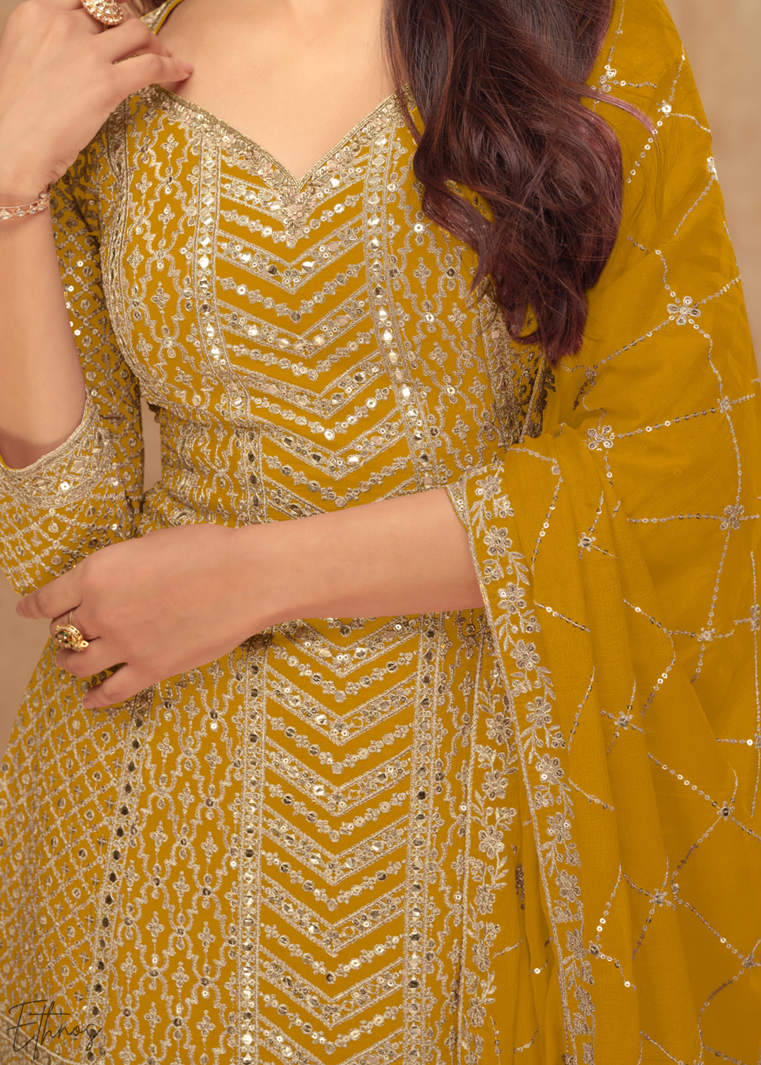 Spiced Honey Sequins Chinon Palazzo Suit