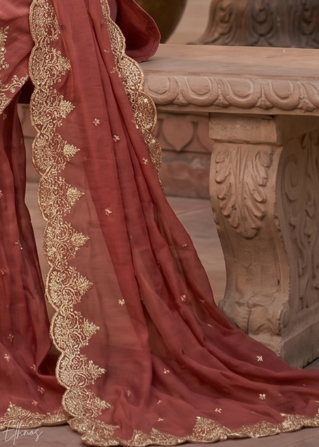 Spiced Terracotta Regal-Embroidered Silk Sharara Suit