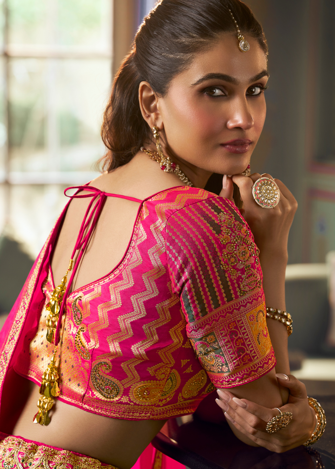 Spinel Geometric Mughal Banarasi Silk Lehenga