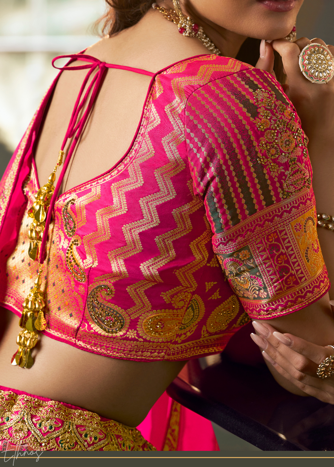 Spinel Geometric Mughal Banarasi Silk Lehenga
