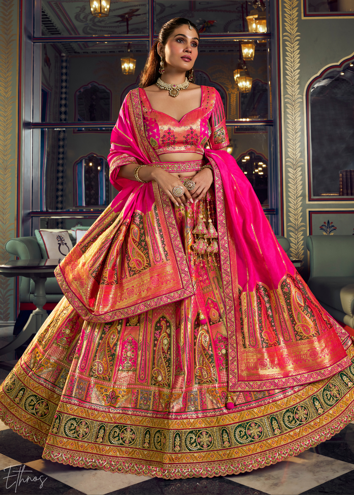 Spinel Geometric Mughal Banarasi Silk Lehenga