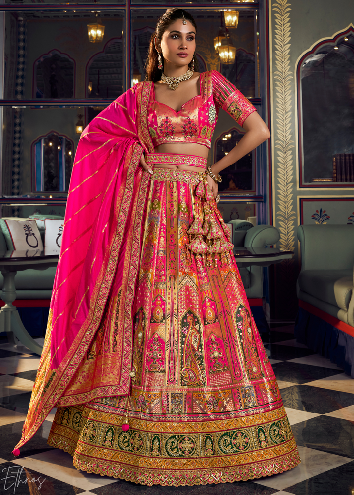 Spinel Geometric Mughal Banarasi Silk Lehenga