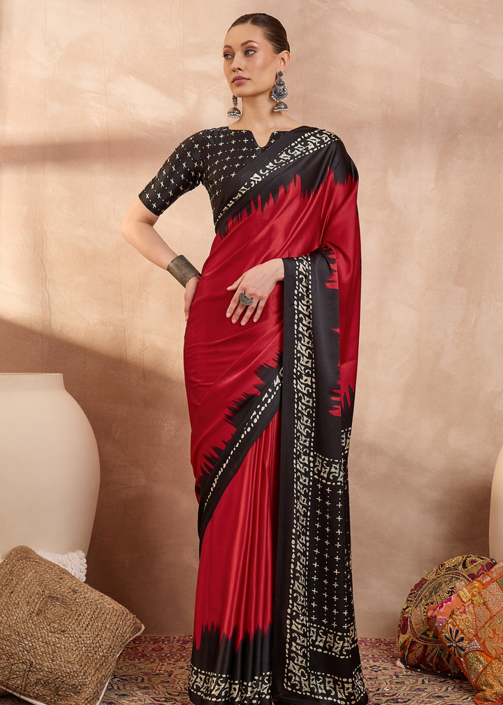 Spinel Red Modal Silk Bandhani Border Saree