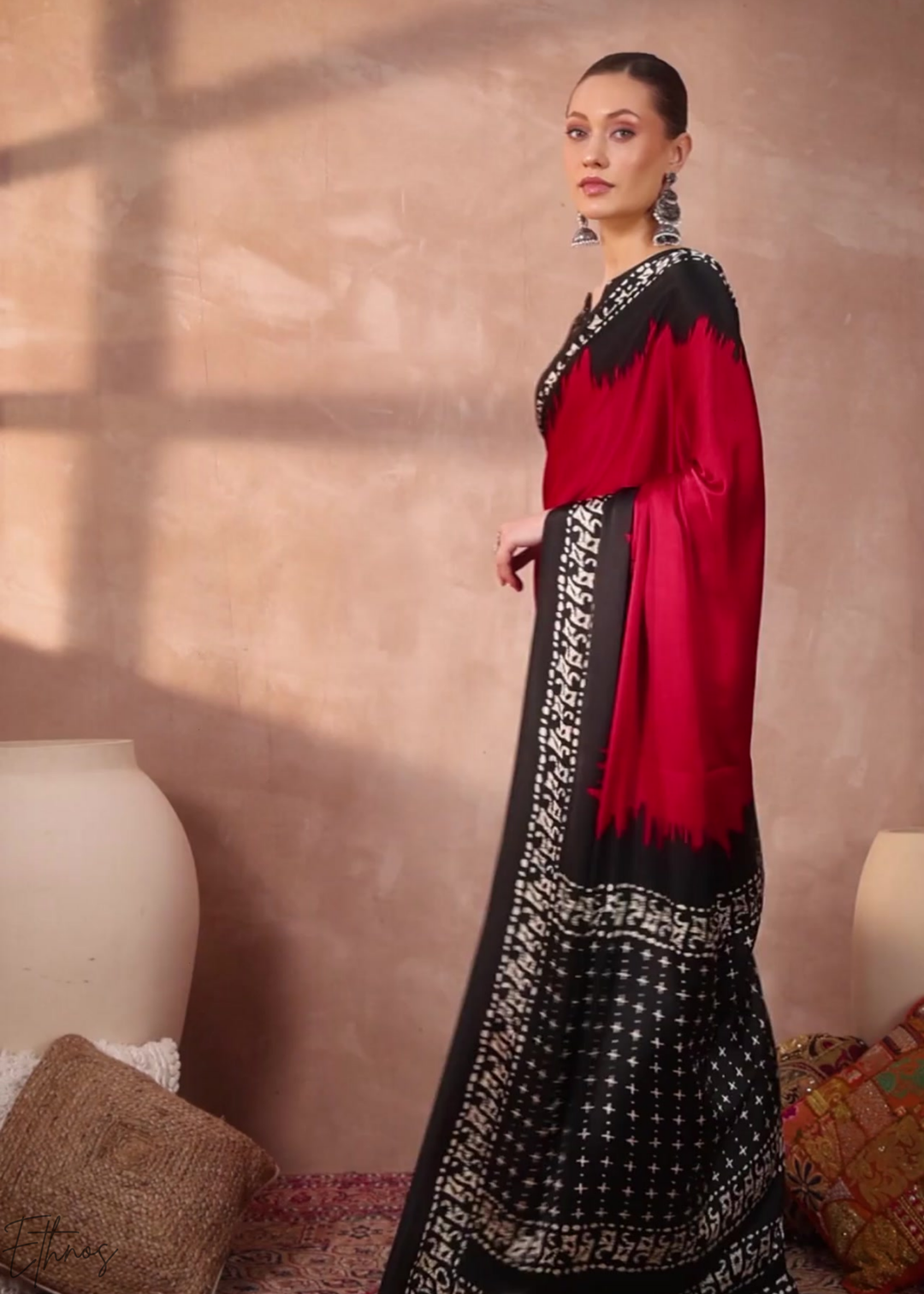 Spinel Red Modal Silk Bandhani Border Saree