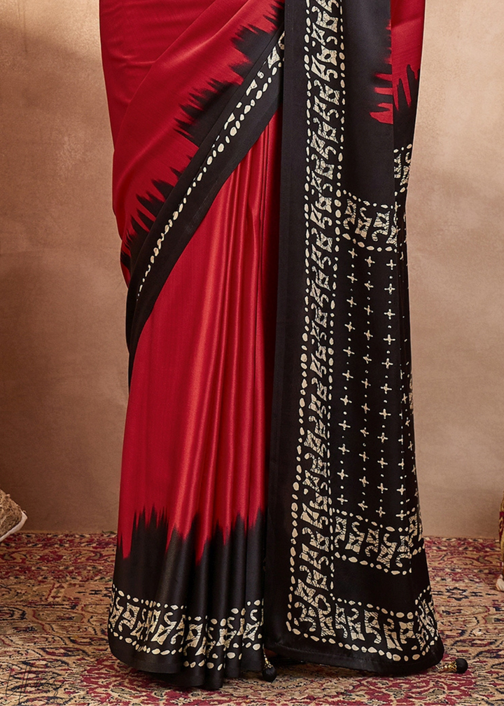Spinel Red Modal Silk Bandhani Border Saree