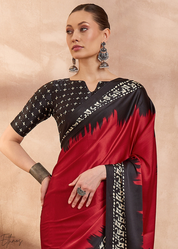 Spinel Red Modal Silk Bandhani Border Saree