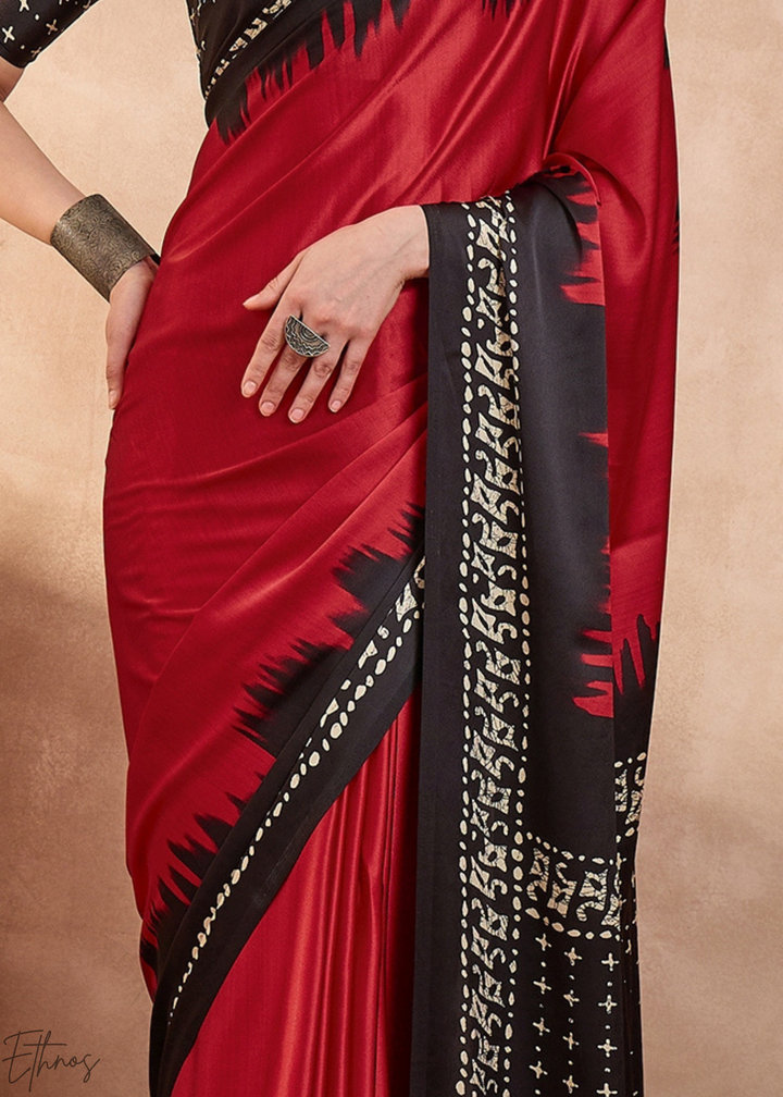 Spinel Red Modal Silk Bandhani Border Saree