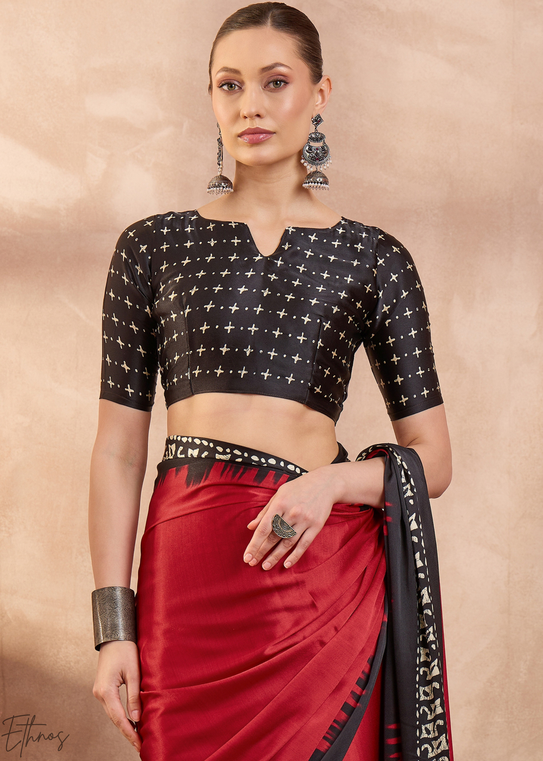 Spinel Red Modal Silk Bandhani Border Saree