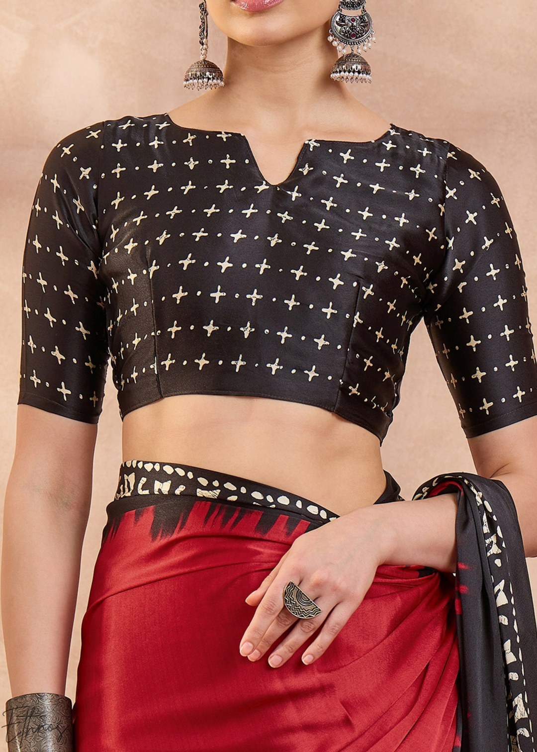 Spinel Red Modal Silk Bandhani Border Saree