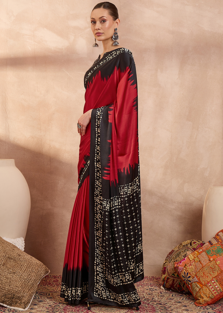 Spinel Red Modal Silk Bandhani Border Saree