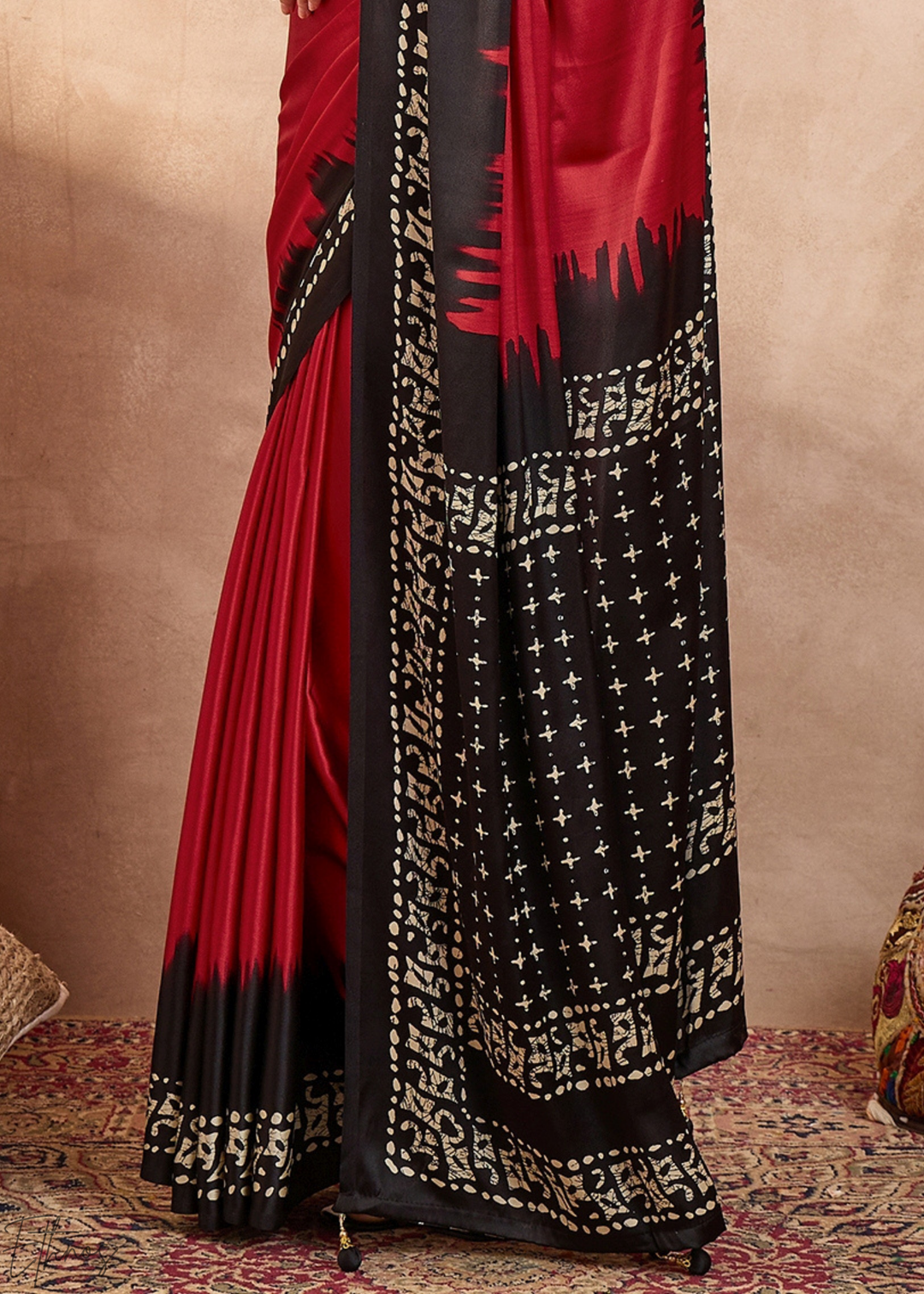 Spinel Red Modal Silk Bandhani Border Saree