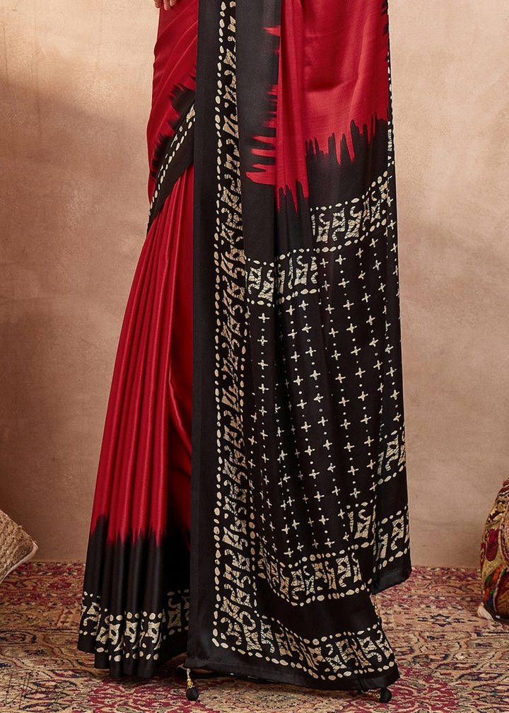 Spinel Red Modal Silk Bandhani Border Saree