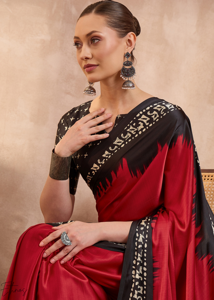 Spinel Red Modal Silk Bandhani Border Saree