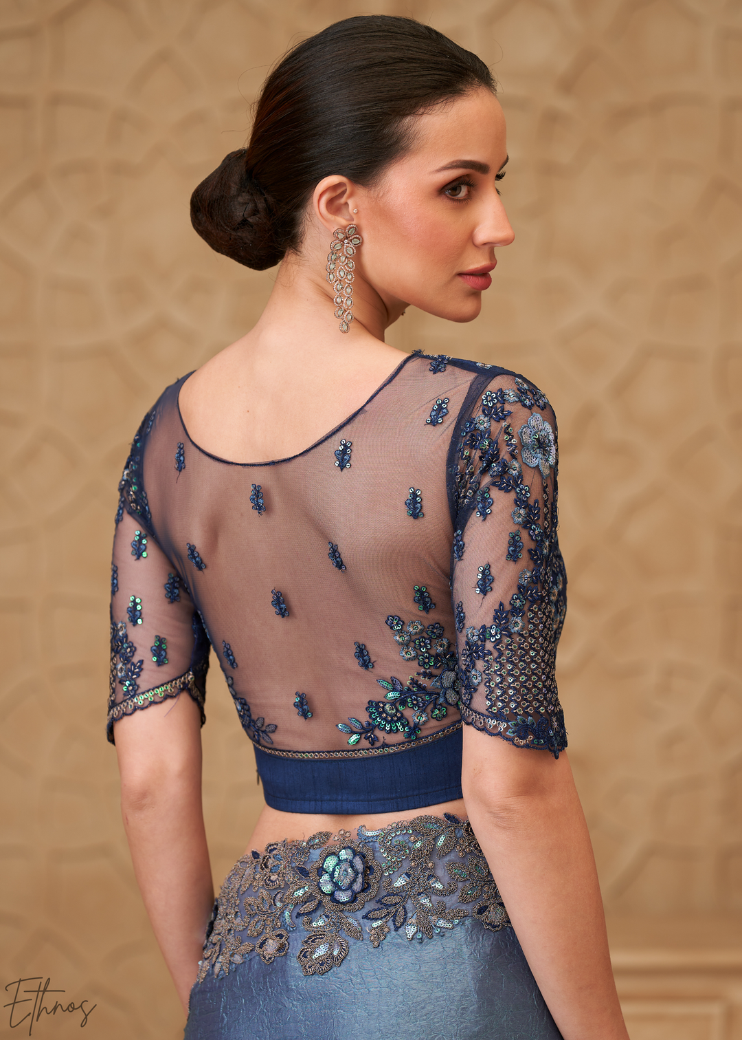 Steel Blue Classic Border Satin Georgette Saree