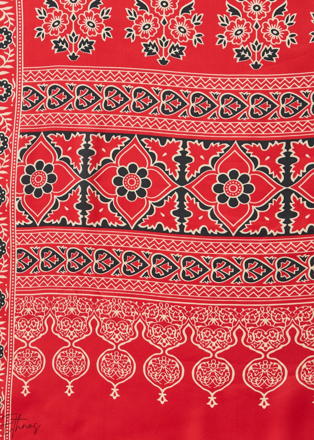 Hot Pink Ajrakh Print Modal Silk Saree