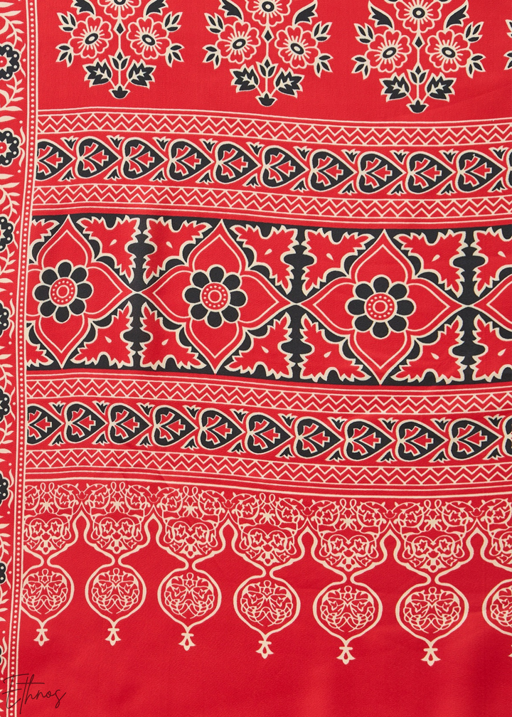 Hot Pink Ajrakh Print Modal Silk Saree