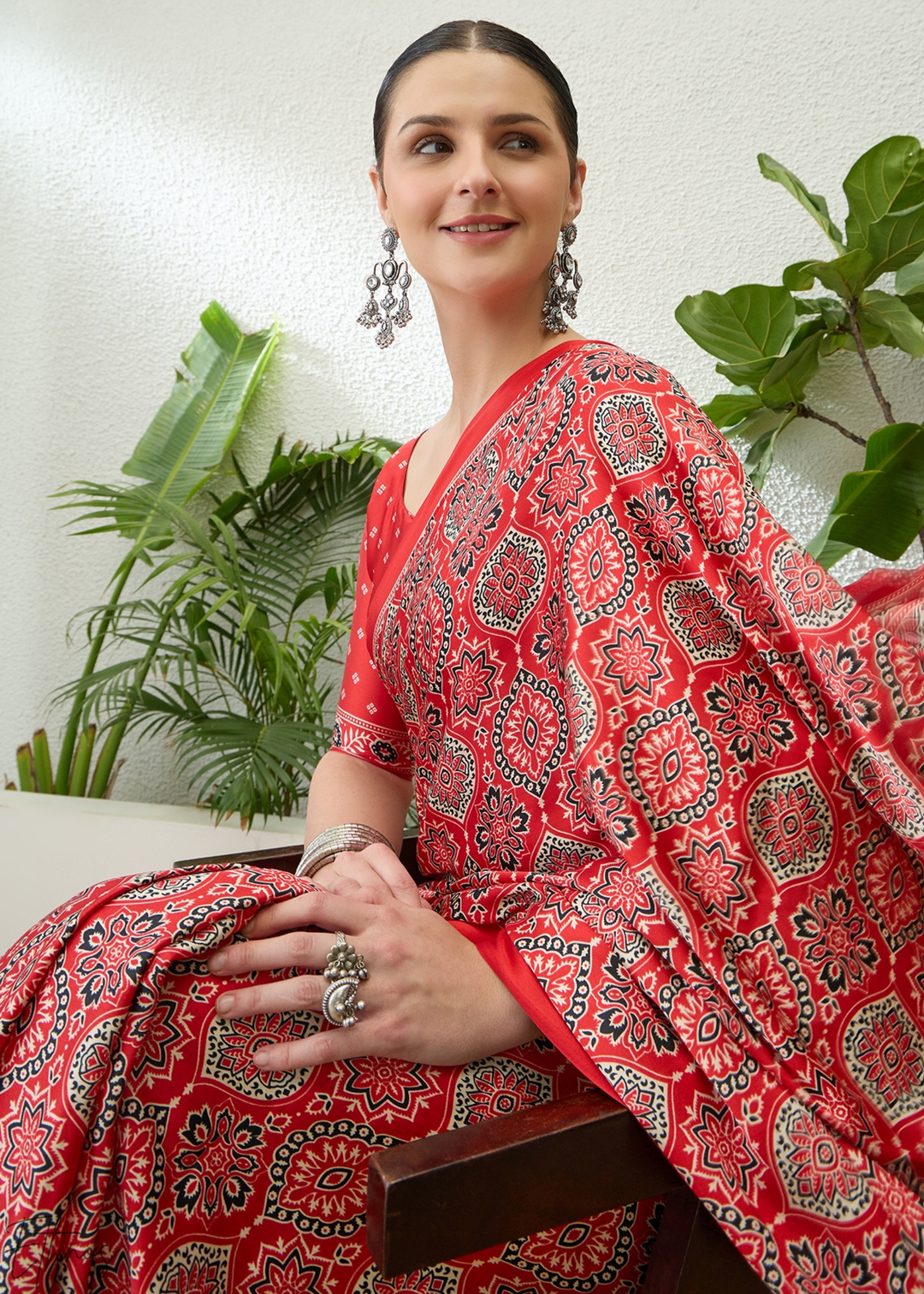 Hot Pink Ajrakh Print Modal Silk Saree