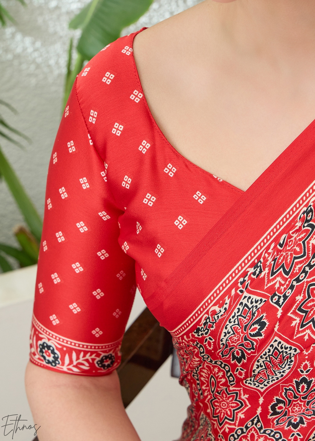 Hot Pink Ajrakh Print Modal Silk Saree