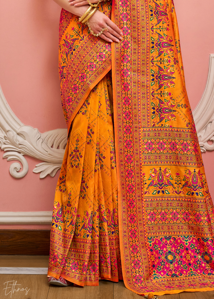 Sunkissed Orange Kashmiri Silk Saree