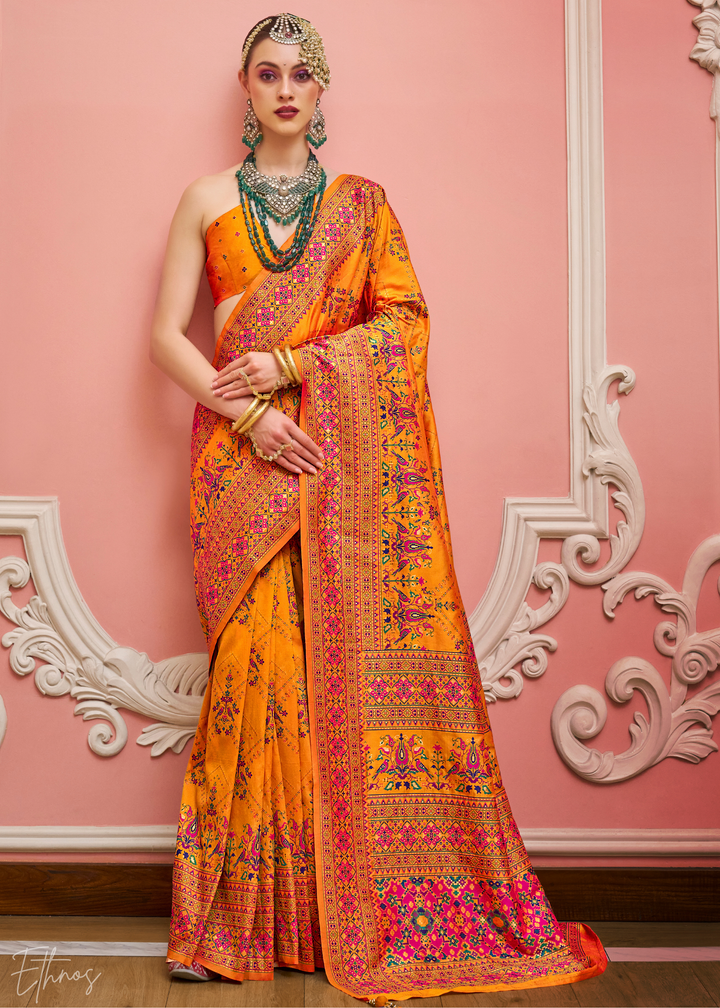 Sunkissed Orange Kashmiri Silk Saree
