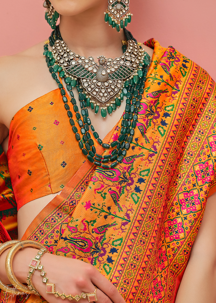 Sunkissed Orange Kashmiri Silk Saree