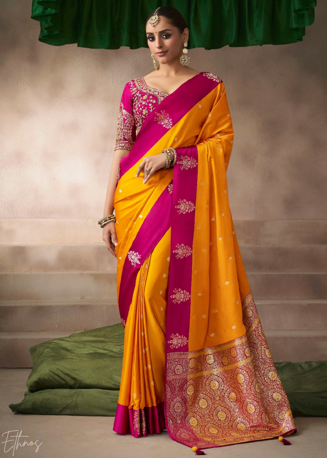 Sunkissed Orange Satin Silk Saree