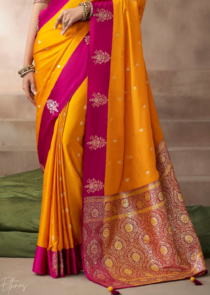 Sunkissed Orange Satin Silk Saree