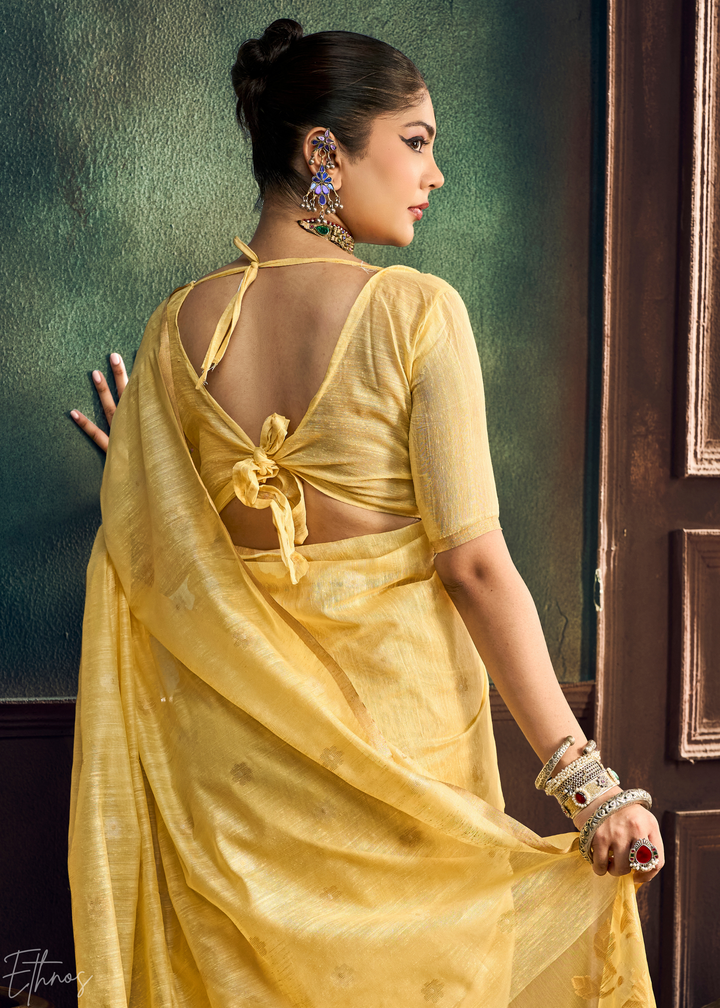 Sunset Amber Artisan Floral Weave Munga Cotton Saree