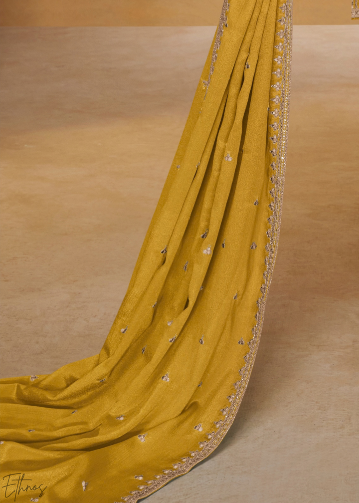 Sunset Amber Golden Motif Chinon Sharara Suit