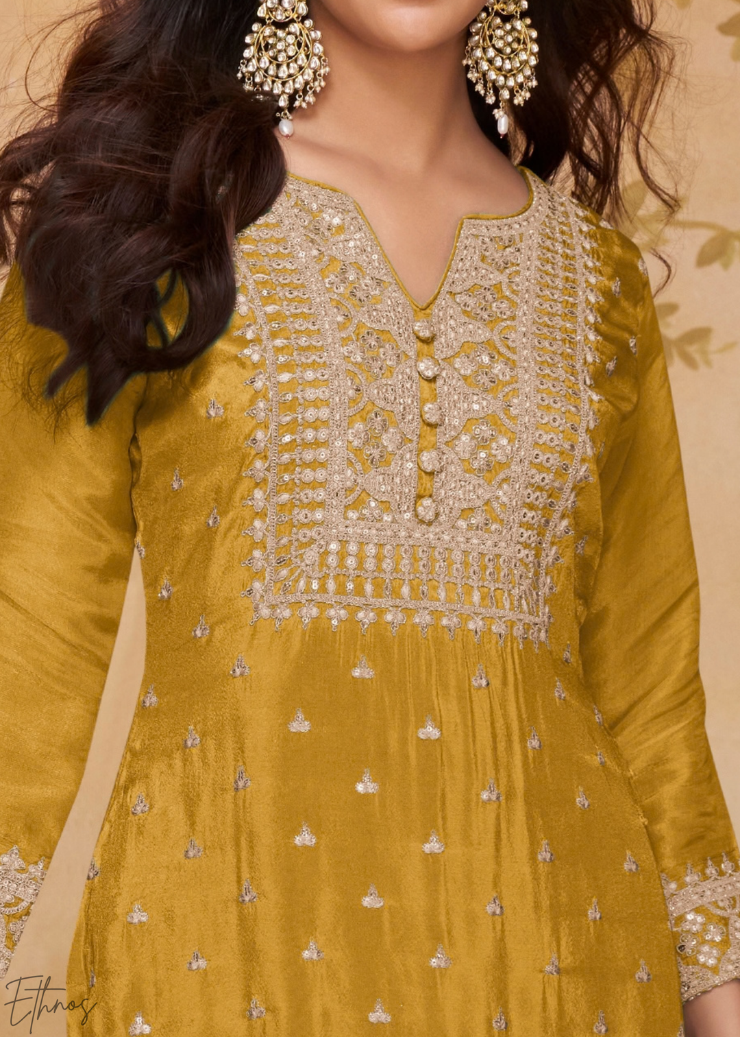 Sunset Amber Golden Motif Chinon Sharara Suit