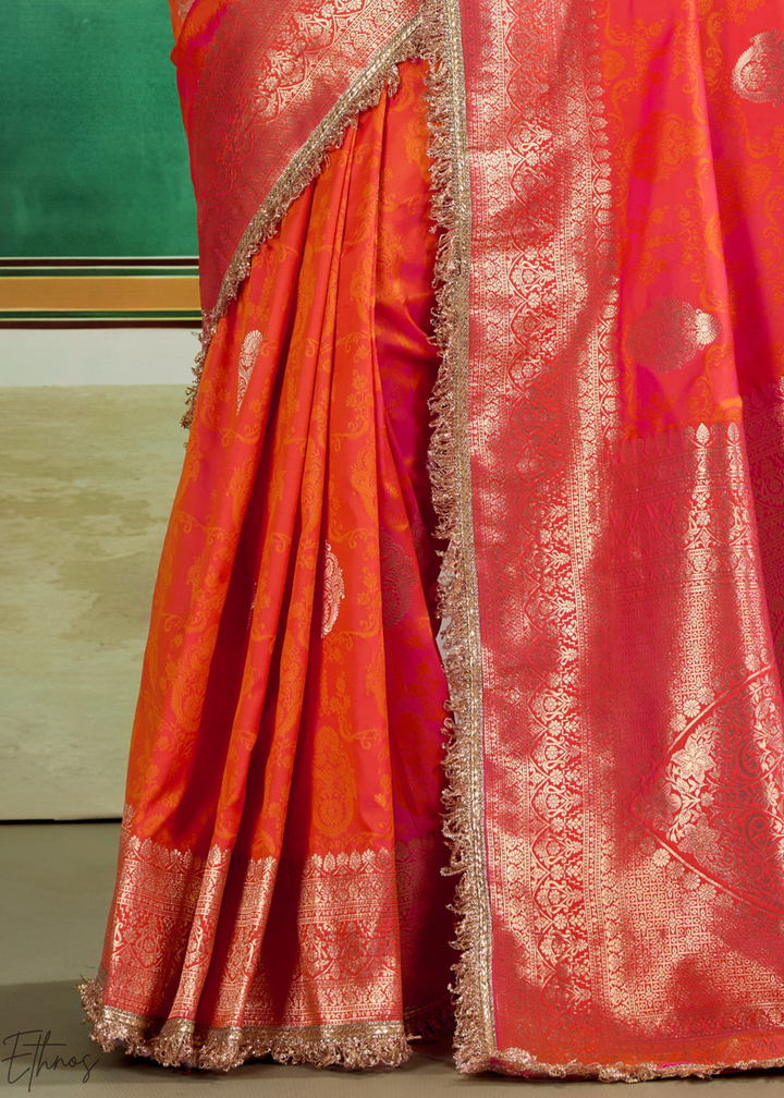 Sunset Coral Aurelian Border Silk Saree