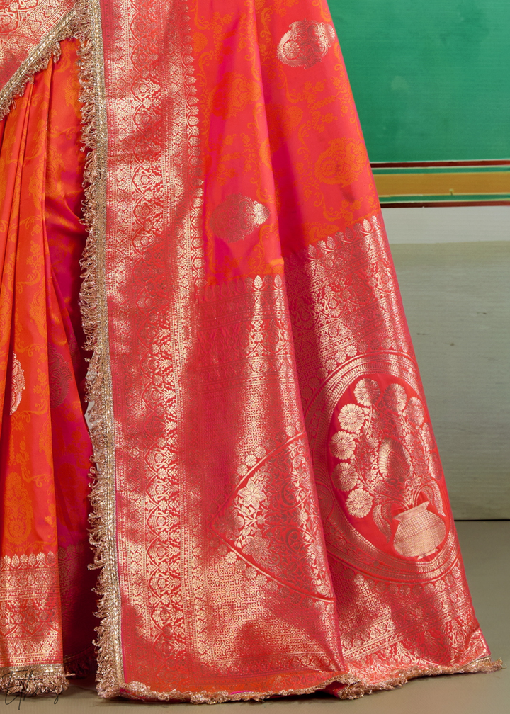 Sunset Coral Aurelian Border Silk Saree