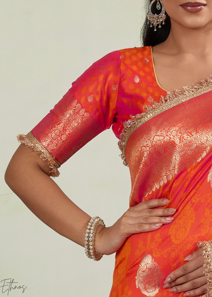 Sunset Coral Aurelian Border Silk Saree