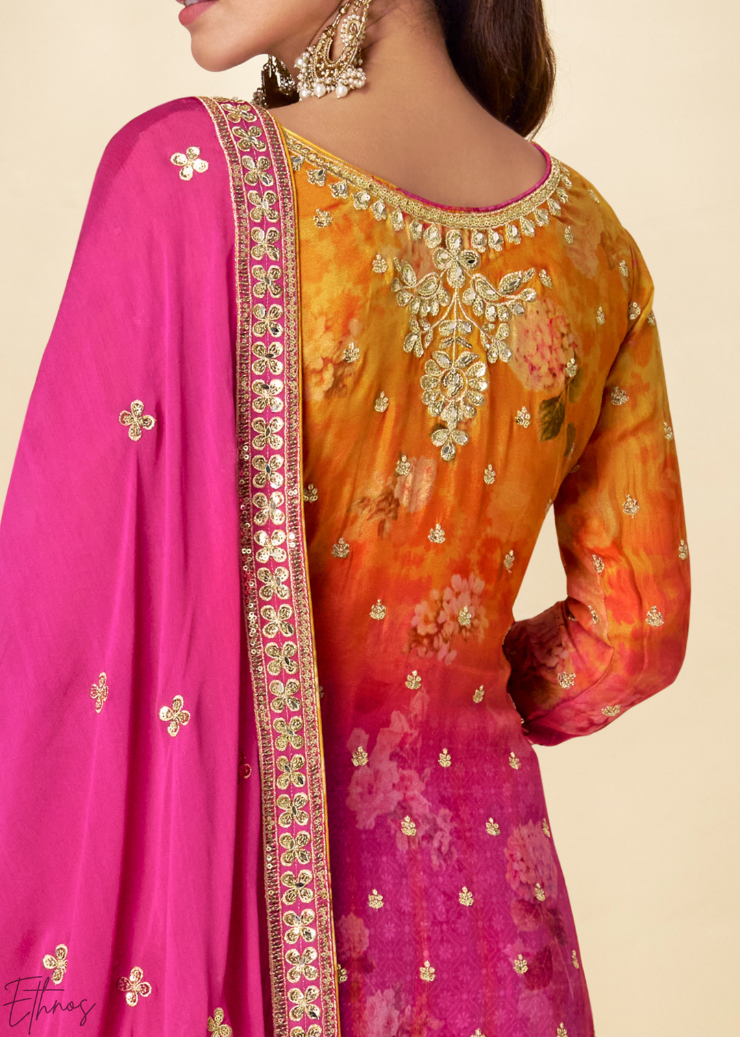 Sunset Fuchsia Radiant Medallion Chinon Digital Print Palazzo Suit