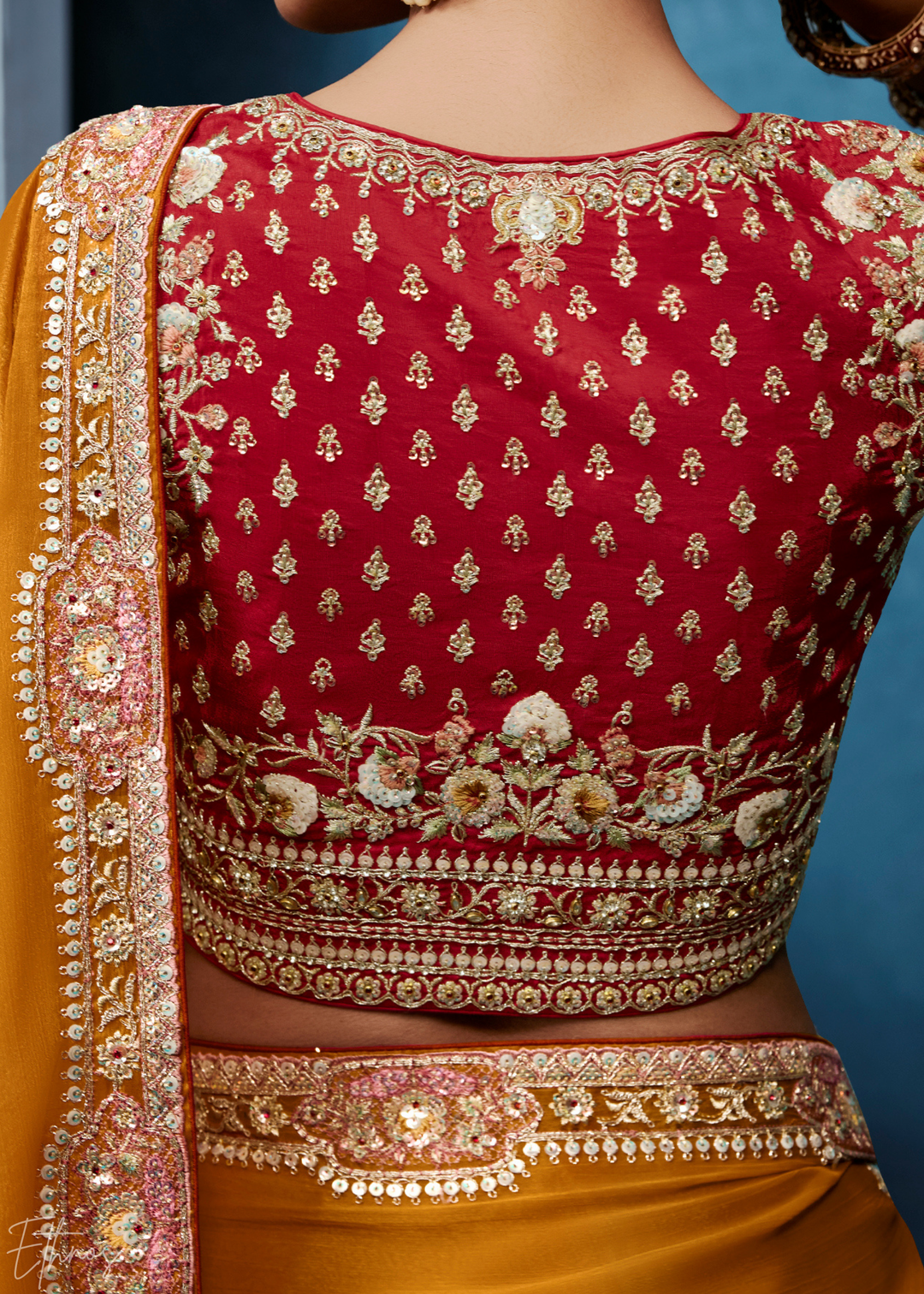 Sunset Marigold Tambour Embroidered Border Tissue Saree