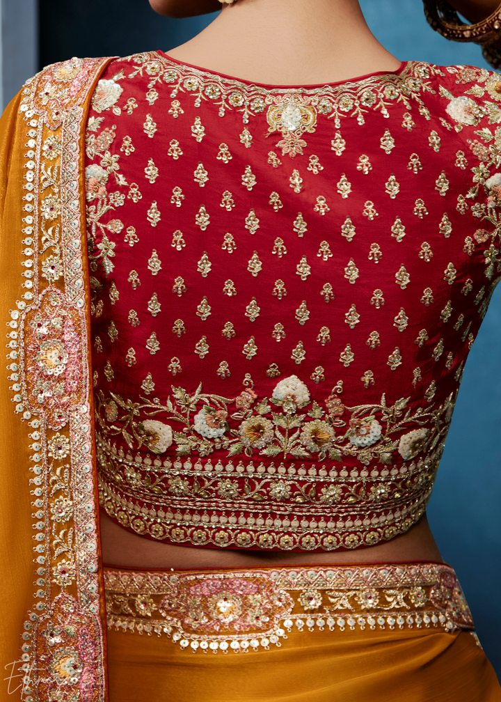 Sunset Marigold Tambour Embroidered Border Tissue Saree