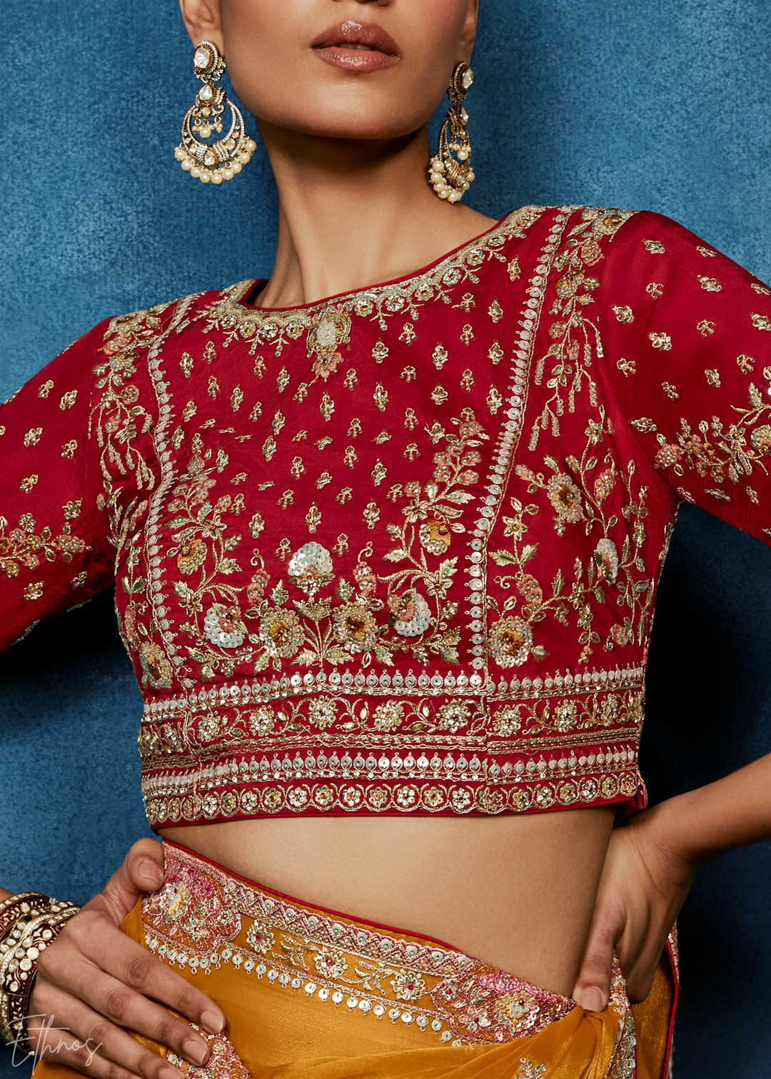Sunset Marigold Tambour Embroidered Border Tissue Saree