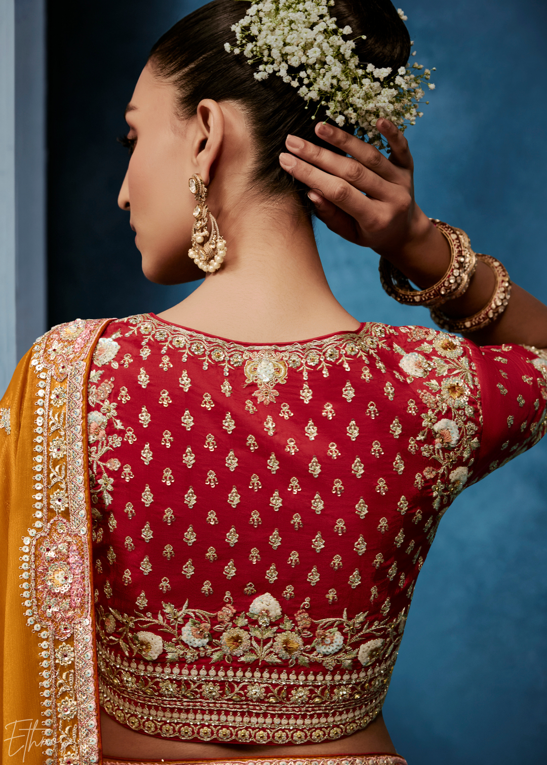 Sunset Marigold Tambour Embroidered Border Tissue Saree
