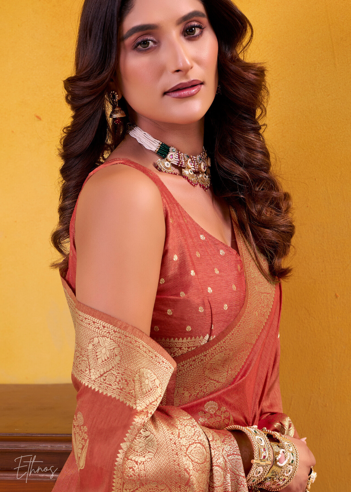 Sunset Orange Tusser Silk Saree