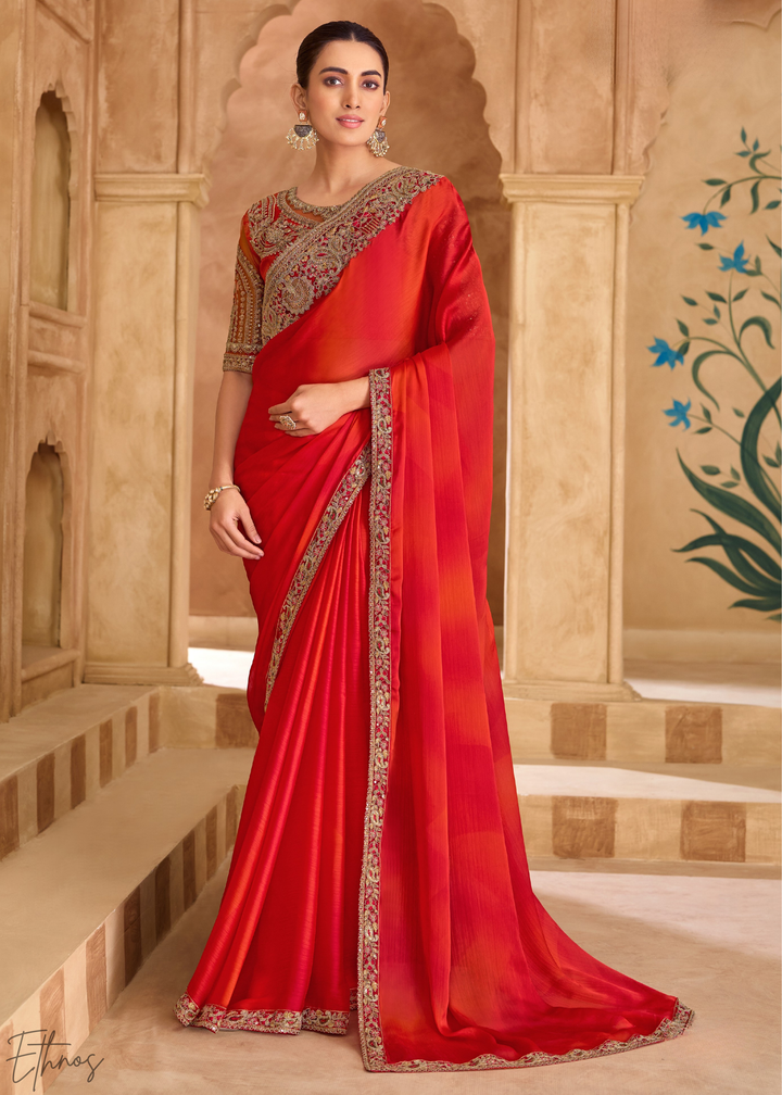 Scarlet Ombre Sparkling Shaded Chiffon Saree