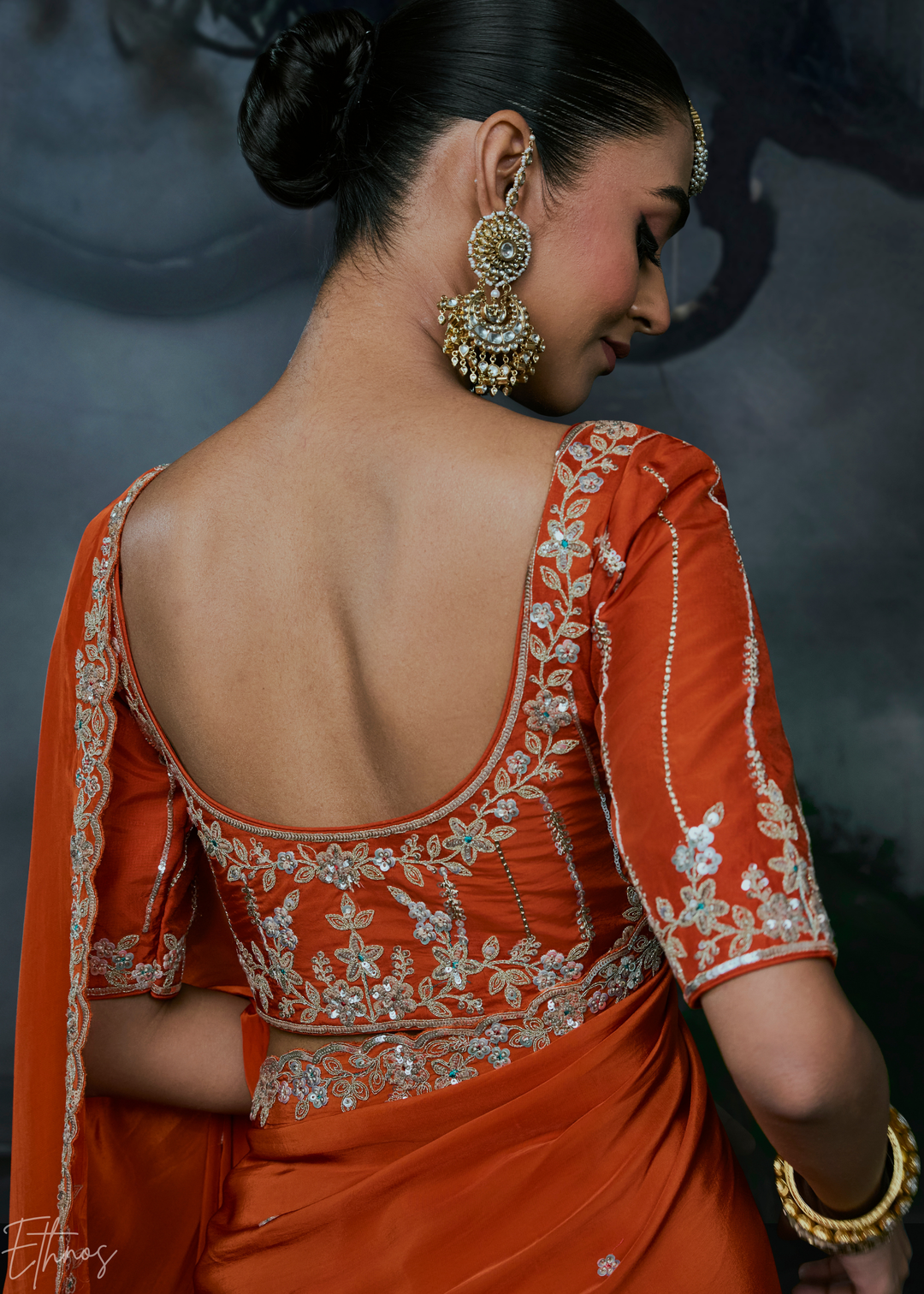 Tangerine Orange Gilded Border Organza Silk Saree