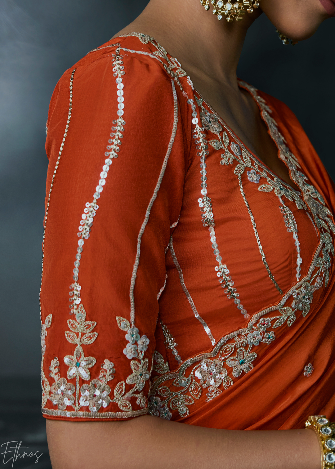 Tangerine Orange Gilded Border Organza Silk Saree