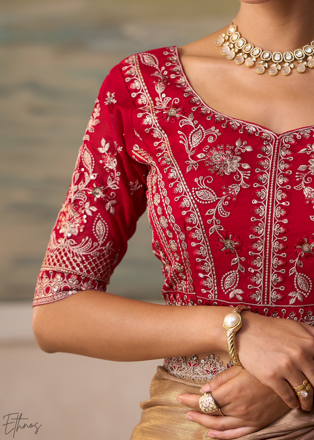 Taupe Beige Ruffle Border Chiffon Saree