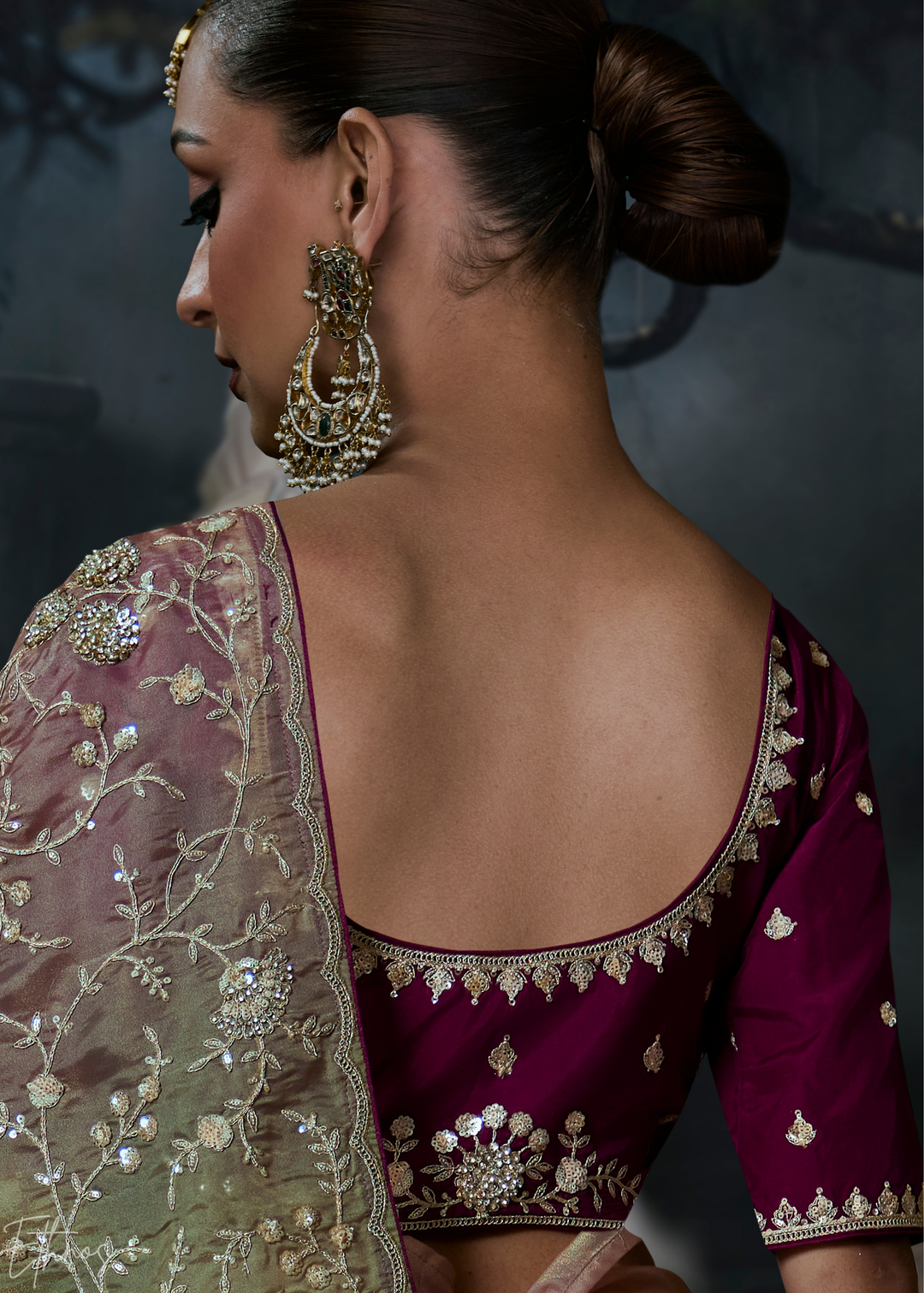 Taupe Grey Dual Shade Organza Silk Saree