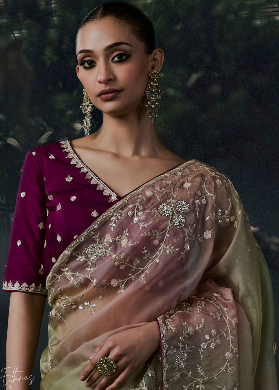 Taupe Grey Dual Shade Organza Silk Saree