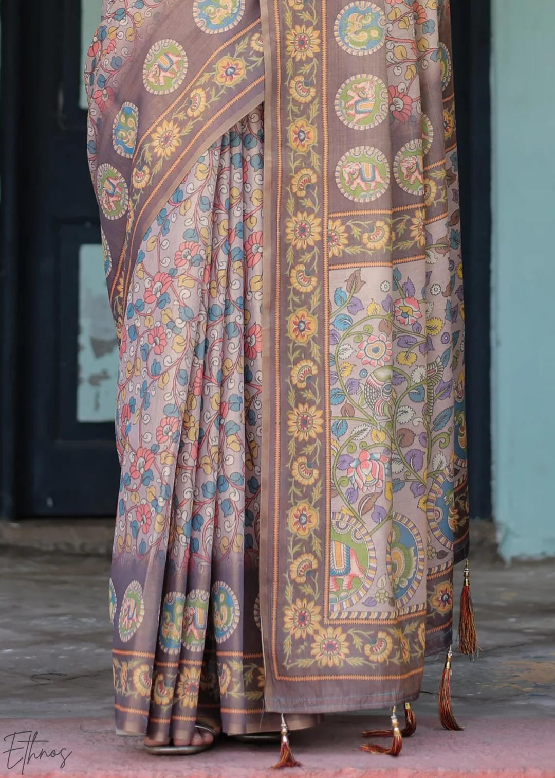 Taupe Royal Heritage Cotton Linen Saree